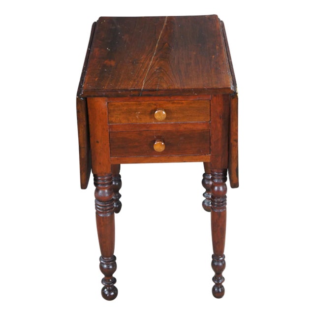 Antique Early American Federal Cherry Drop Leaf Parlor Side Accent Table For Sale