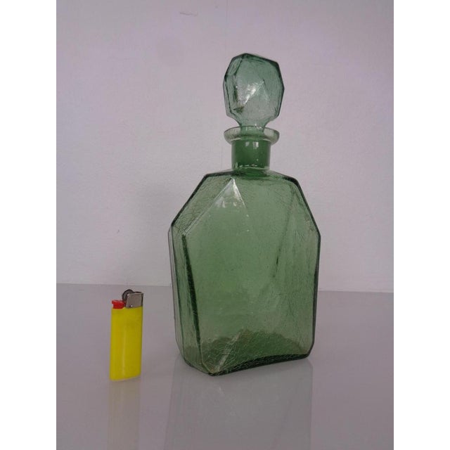 Green Craquele Glass Decanter with Stopper, France, 1960s For Sale - Image 9 of 18