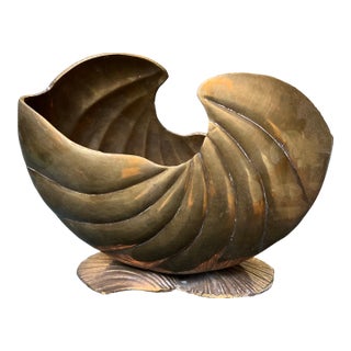 1970s Art Deco Nautilus Brass Shell Planter For Sale