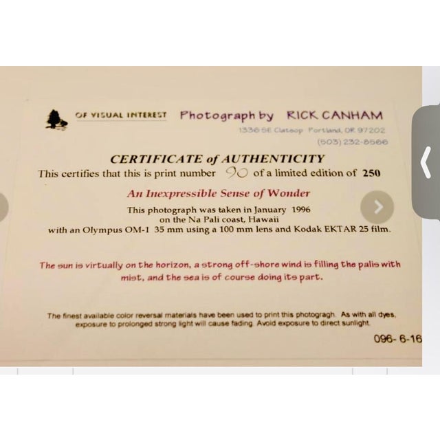 Rick Canham Signed Limited Edition Seascape Photograph “Inexpressible Sense of Wonder” For Sale - Image 12 of 12