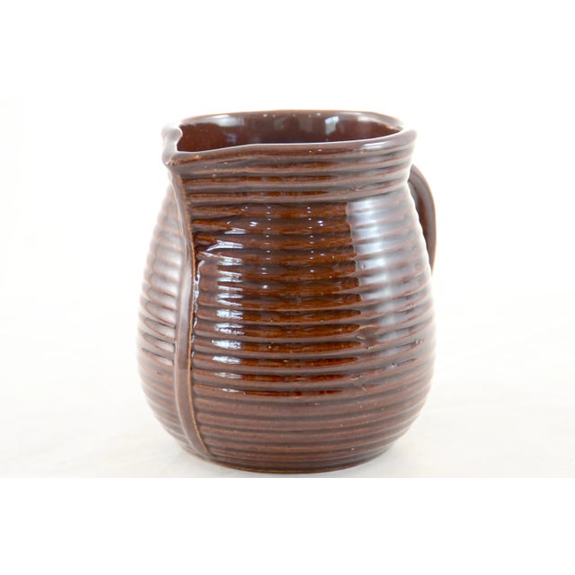 Farmhouse Rustic Farmhouse Ribbed Stoneware Jug For Sale - Image 3 of 6