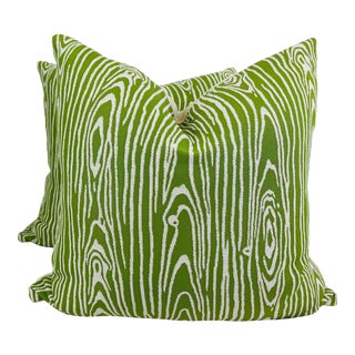 Duralee “Barnwood” in Kiwi Indoor/Outdoor 22” Pillows-A Pair For Sale