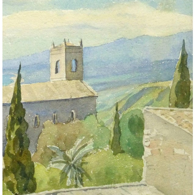 Traditional Vintage Italian Watercolor Landscape - Tuscan Coast For Sale - Image 3 of 5