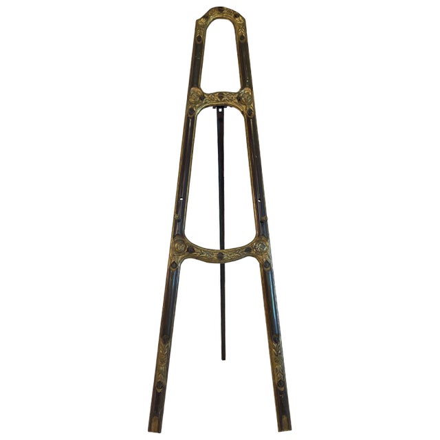 Interesting continental hand-carved painting easel with gilt decoration. Lovely gilded carved- rosette decoration and...