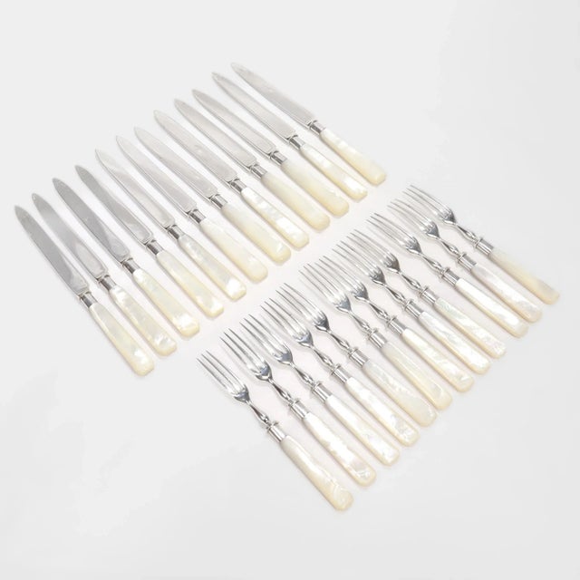 English Antique English Sterling Silver & Mother-of-Pearl Cased 24-Piece Dessert Service For Sale - Image 3 of 18