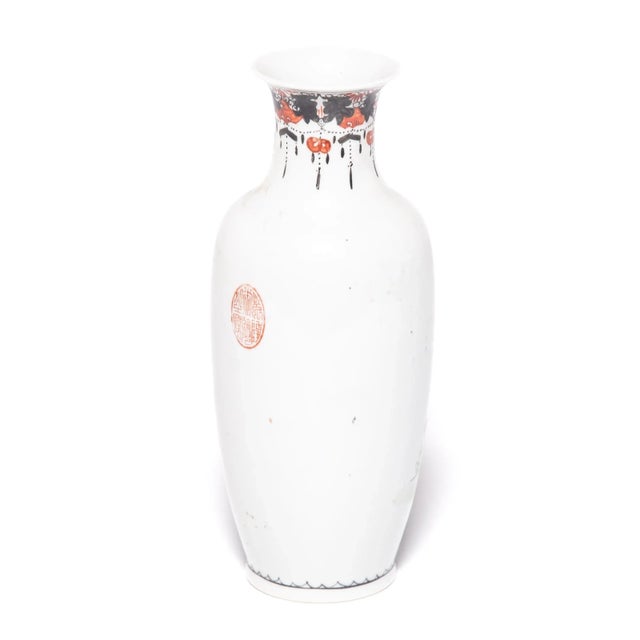 Pair of Petite Antique Chinese Famille Rose Longevity Vases For Sale - Image 9 of 11