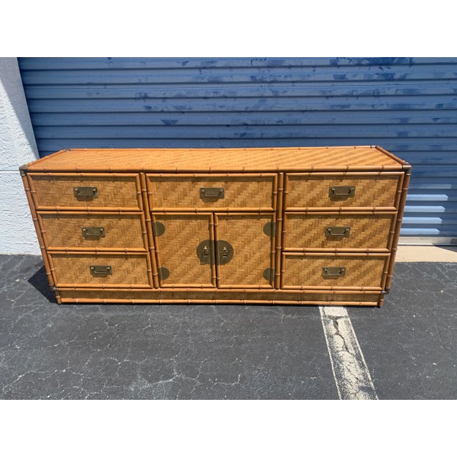 Late 20th Century Rattan Dresser by Dixie With Faux Bamboo, Woven ...