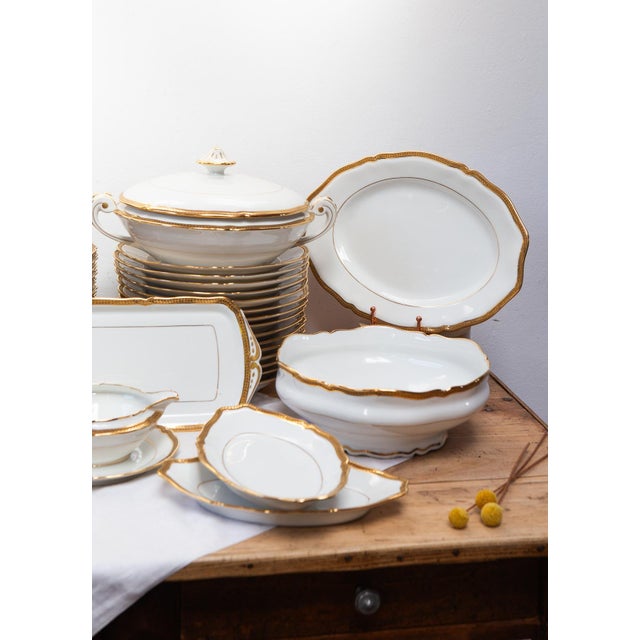 French Dinnerware with Gold Trim from Limoges Porcelain, 1950s, Set of 53 For Sale - Image 13 of 16