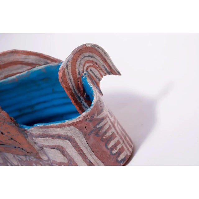 Crude Terracotta Catch-All / Vase With Applied Details Signed For Sale - Image 10 of 13