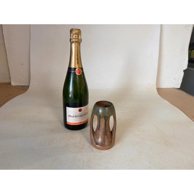 Brown Brown and Green Color Stoneware Enameled Vase with 2 Handles, France, 1960s For Sale - Image 8 of 9