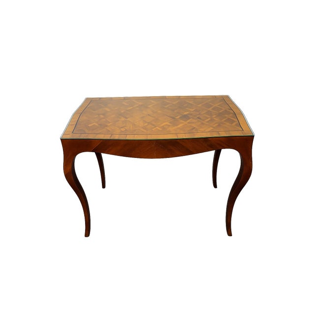Italian Vintage Italian Burl Wood Writing Desk With Parquetry Top & Cabriole Legs For Sale - Image 3 of 8