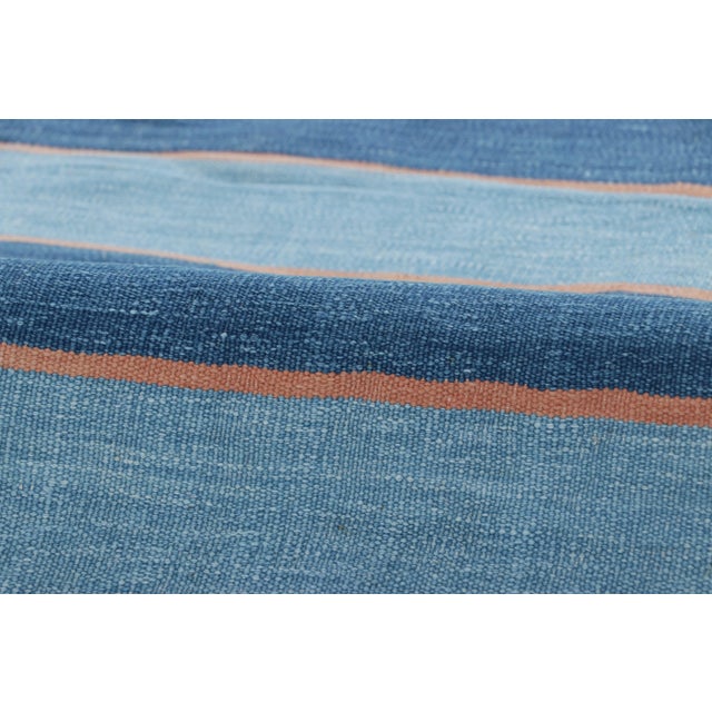 Textile Vintage Dhurrie Rug With Navy and Sky Blue Stripes, Pink Accents - Rug & Kilim For Sale - Image 7 of 7