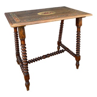 20th Century Spanish Barley Twist Table with Inlaid Marquetry Top, 1920 For Sale