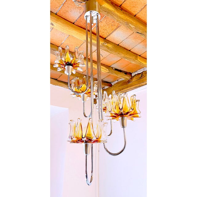 Postmodern Chrome Waterfall Pendant Light, Murano Glass, Italy 1980s For Sale - Image 3 of 6