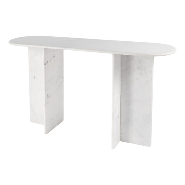 Vienna 54 in. W Rectangular 100% Marble Console/Sofa Table, White For Sale