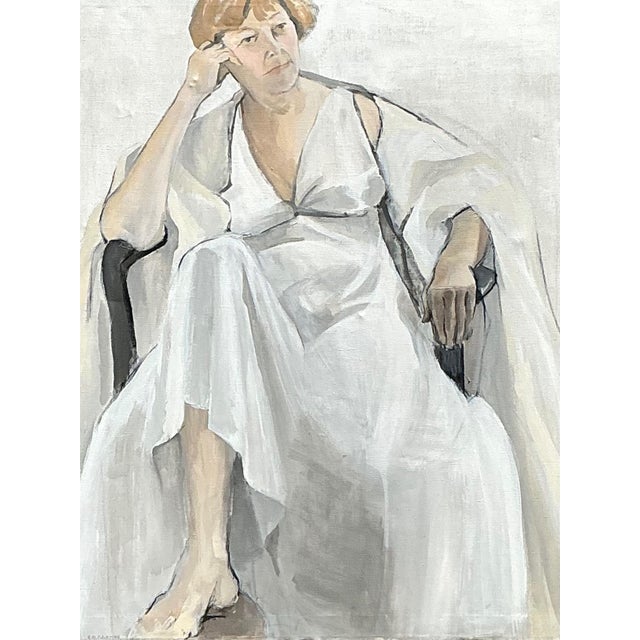 Vintage Portrait of Seated Woman Oil Painting For Sale - Image 11 of 13