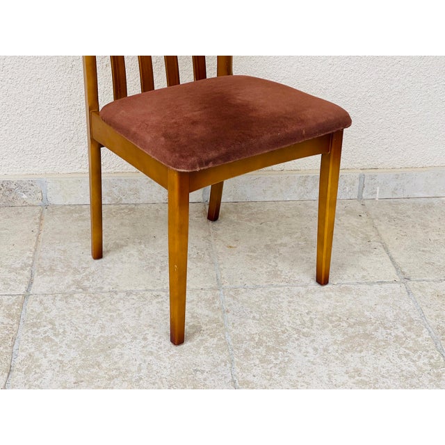 Beige Vintage Wood and Velvet Chairs, 1970s, Set of 2 For Sale - Image 8 of 12