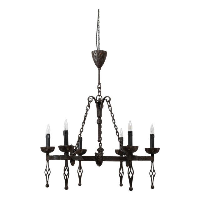 20th Century French Gothic Revival Wrought Iron Chandelier For Sale