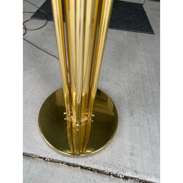 Vintage 5-Light Floor Lamp Polished Brass Body Stylized Calla Lily Flower Shades For Sale - Image 9 of 12