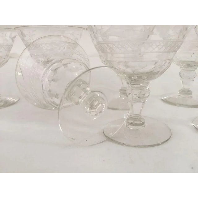 1940s Vintage Etched Clear Cut Sherry Glasses - Set of 8 For Sale - Image 5 of 6