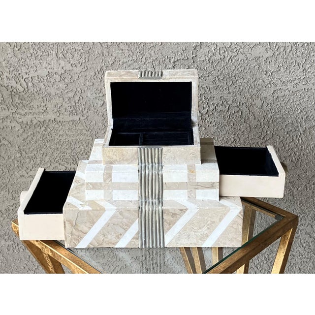 Whimsical Circa 1980 Multi-Tier Tessellated Travertine Stone Jewelry Box by Renoir Designs For Sale - Image 11 of 18