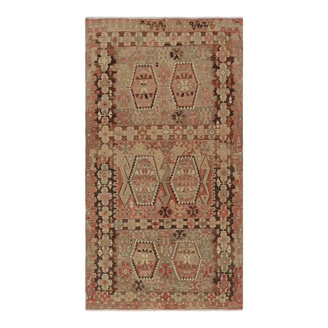 Vintage Esme Beige Blue and Red Wool Kilim Rug by Rug & Kilim For Sale