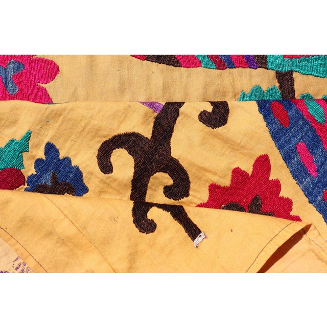 Antique Uzbekistan Suzani Runner With Colorful Peacock and Botanical Design For Sale - Image 13 of 14