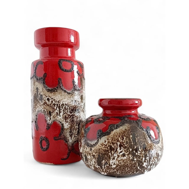 Mid-Century Modern West German Fat Lava Decor Ceramic Vases from Scheurich Keramik, 1960s, Set of 2 For Sale - Image 3 of 14