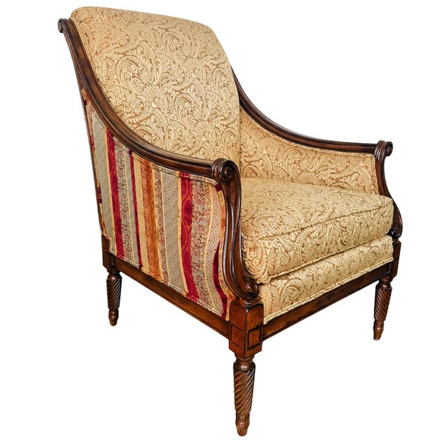 2000 - 2009 Drexel Heritage Neoclassical Bergère Chairs in Antique Cherry & Custom Upholstery - A Pair For Sale - Image 5 of 18