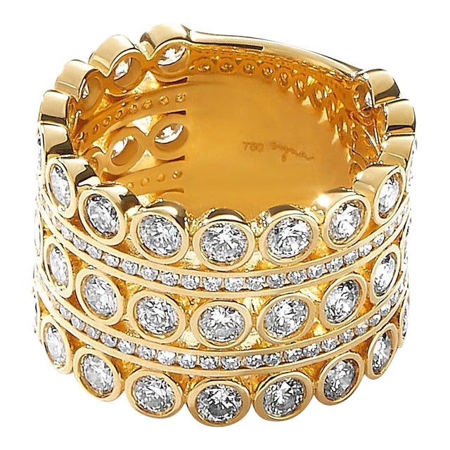 Syna Yellow Gold Band with Diamonds For Sale