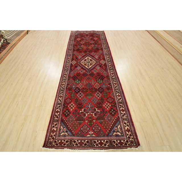 Tribal Maymeh Runner 4’3” X 12’6” Red Wool Vintage Tribal Hand-Knotted Oriental Rug For Sale - Image 3 of 15