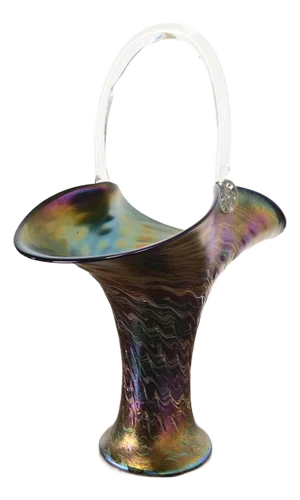 Wilhelm Kralik Sohn Art Nouveau Iridescent Art Glass Large Basket or Vase, Circa 1900