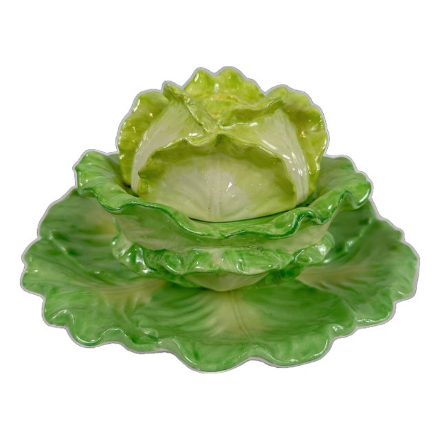 Vintage Mottahedeh Italian Cabbage Ware Small Tureen For Sale