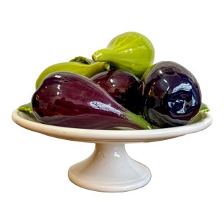 Vintage Italian Bertinazzo Trompe l'Oleil Ceramiche Fig Compote Centerpiece For Sale