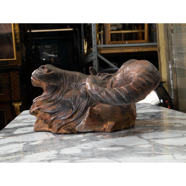 Brown Italian 19th Century Patinated Iron Ram's Head Sculpture with Rusty Finish For Sale - Image 8 of 9