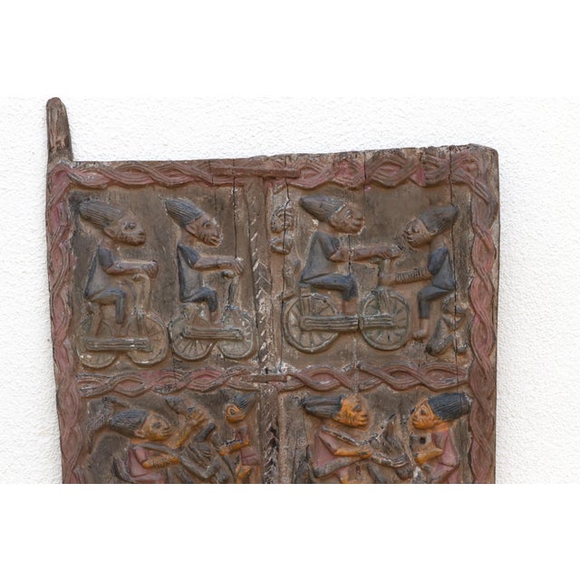 Carved Yoruba Narrative Door With Painted Finish For Sale - Image 4 of 7