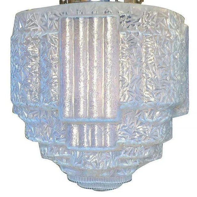 Streamline Ceiling Pendant W Textured Blue Glass Stepped Glass Globe 3 Available For Sale - Image 4 of 5