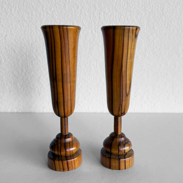 Wood Mid 20th Century Handcrafted Zebrawood Candle Holders - Set of 2 For Sale - Image 7 of 8
