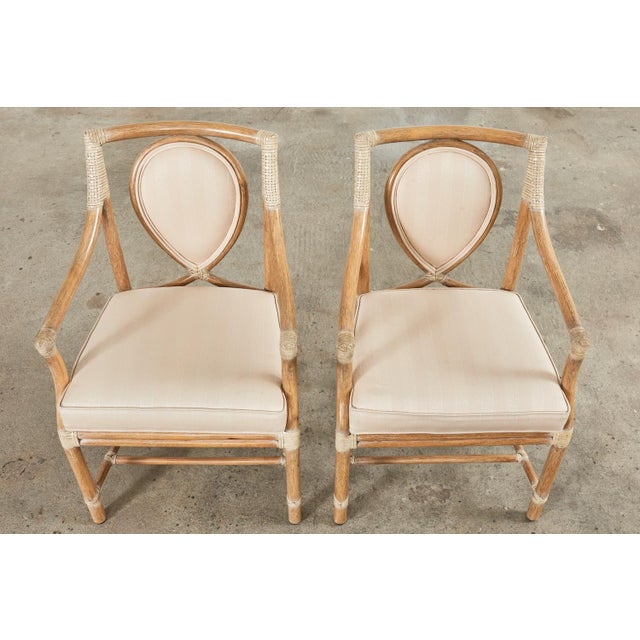 Contemporary Pair of McGuire Rattan Leona Loop Back Dining Armchairs For Sale - Image 3 of 12