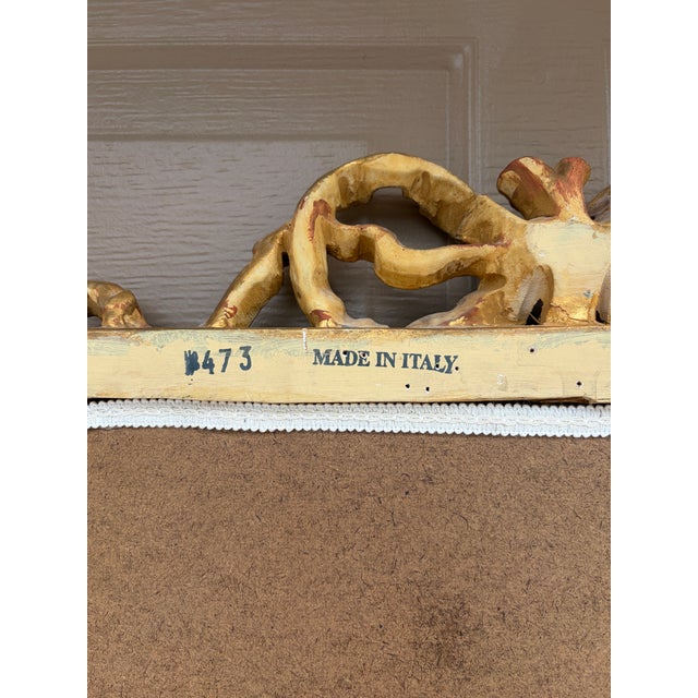 Late 20th Century Italian Giltwood Mirror With Blue Painted Details and Floral Swags For Sale - Image 12 of 12