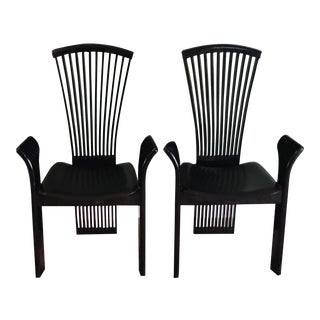 1980s Vintage Pietro Constantini Black Lacquer Captain Dining Chairs- a Pair For Sale