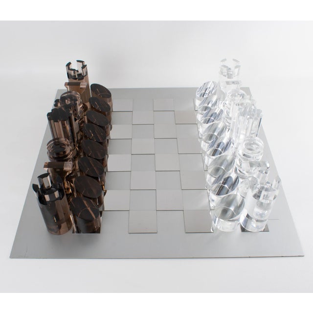 Mid-Century Modern Michel Dumas for Roche Bobois Plexiglass and Aluminum Chess Game Set, Circa 1970 For Sale - Image 3 of 18