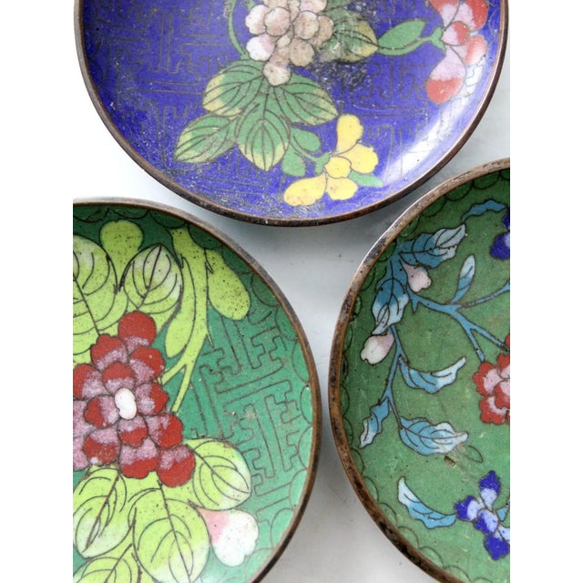 Green Antique Chinese Cloisonne Plates Set of 3 For Sale - Image 8 of 10