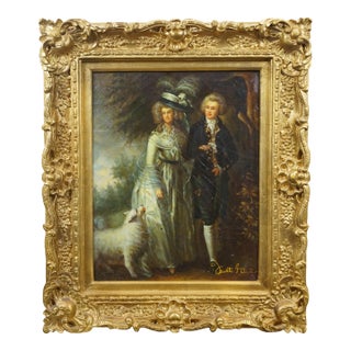 Late 20th Century Mr & Mrs William Hallett Morning Walk Oil Painting After Thomas Gainsbourough For Sale