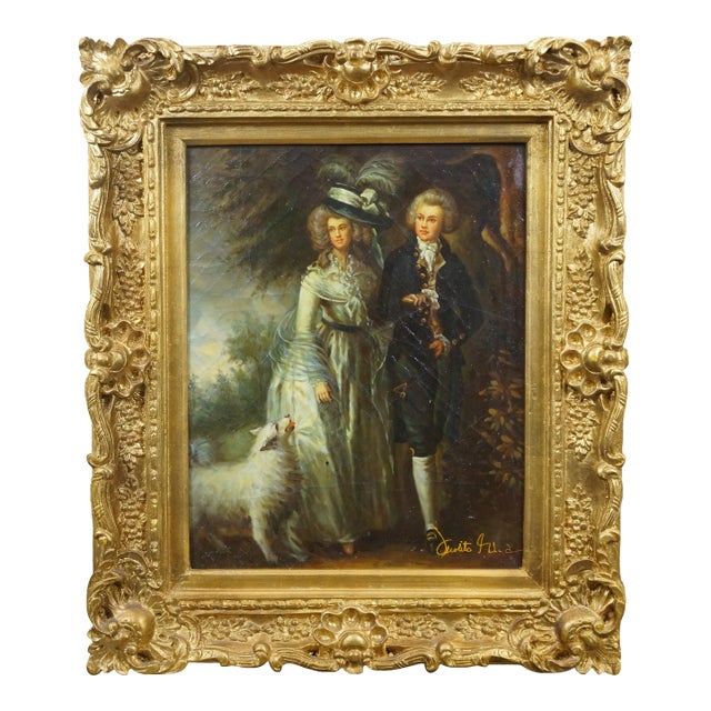 Late 20th Century Mr & Mrs William Hallett Morning Walk Oil Painting After Thomas Gainsbourough For Sale