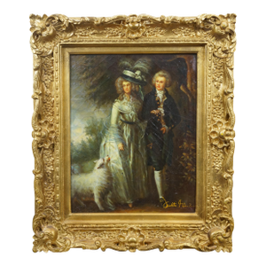Late 20th Century Mr & Mrs William Hallett Morning Walk Oil Painting After Thomas Gainsbourough