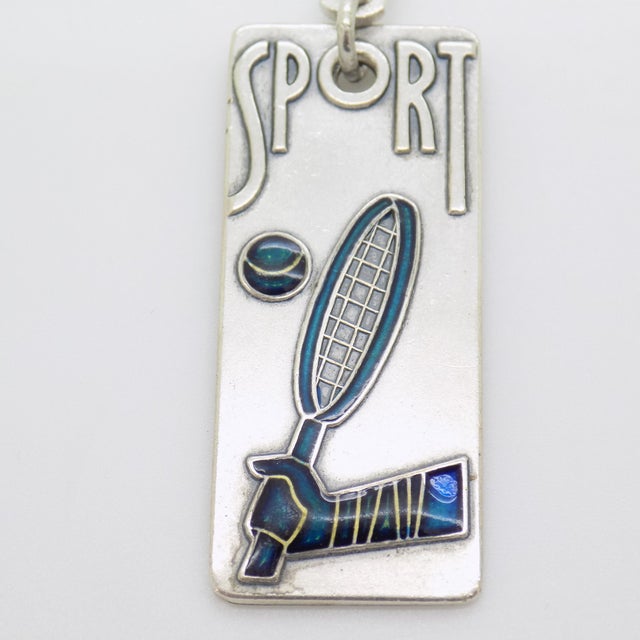 Italian Vintage Italian Handmade Genuine Silver Italian Futurism Sport Tennis Keyring For Sale - Image 3 of 11