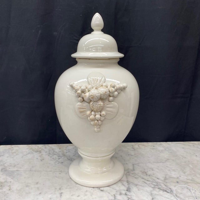 Ceramic Large Antique Italian Pair of White Ceramic Apothecary Style Urn Vases -a Pair For Sale - Image 7 of 12