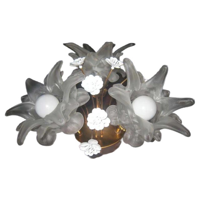 Vintage Glass & Brass Flower Sconces, Set of 2 For Sale