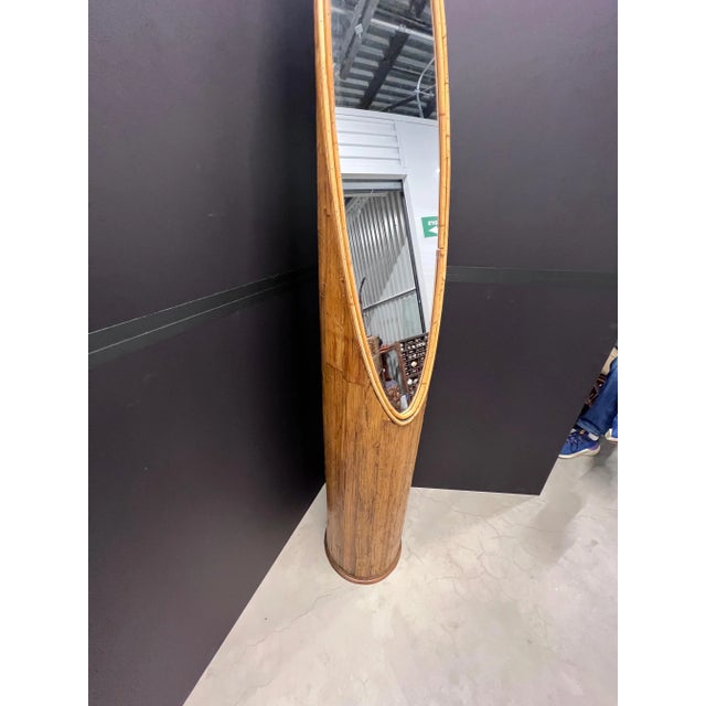 Wood Rattan/Bamboo Lipstick Floor Mirror For Sale - Image 7 of 7